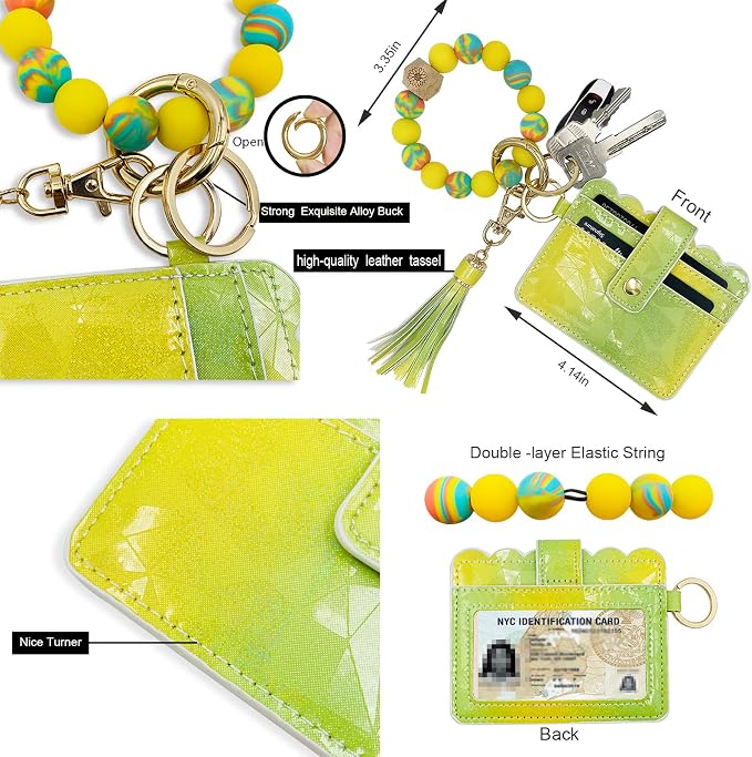 Keychain Wallet Wristlet Small Credit Card Holder Bracelet Key Chain Purse - Image 3