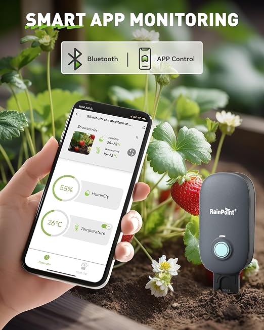 RAINPOINT Bluetooth 2-in-1 Soil Moisture & Air Temp Meter, App Remote Monitoring - Image 2