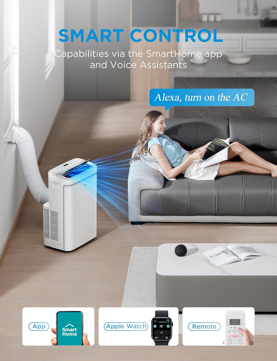 Midea MAP10S1XWT-A Air Conditioner, 14,000 BTU-Smart, Grey
