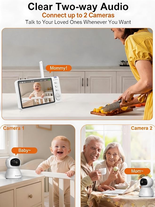 5" HD Video Baby Monitor with 2 Camera and Audio, No WiFi Hack-Proof Security - Image 3