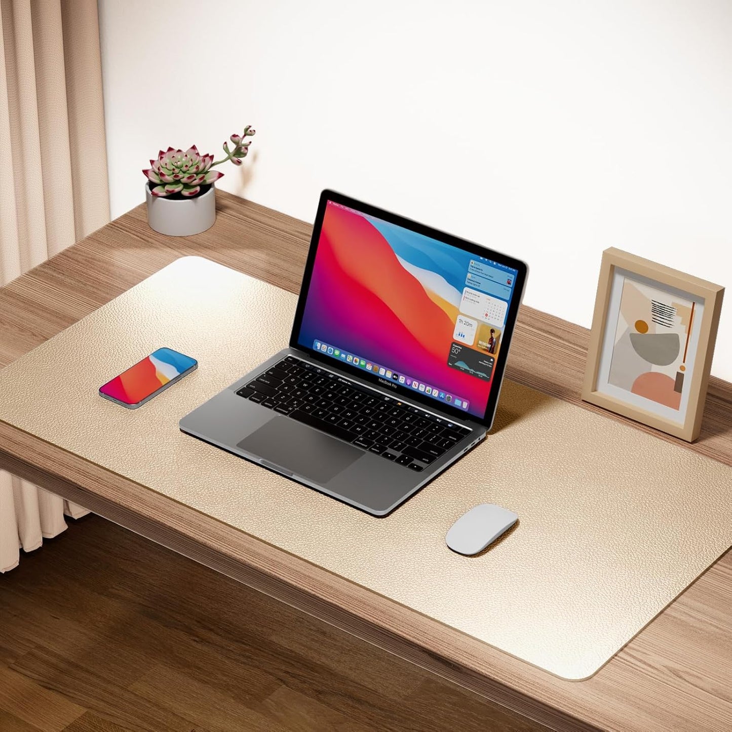 Boutilon Leather Desk Pad Protector,Non-Slip Mouse Pad,Laptop Desk Pad,Office Mouse Mat,Waterproof Leather Desk Blotter,Desk Writing Pad for Office and Home (M-Golden,30"x14")