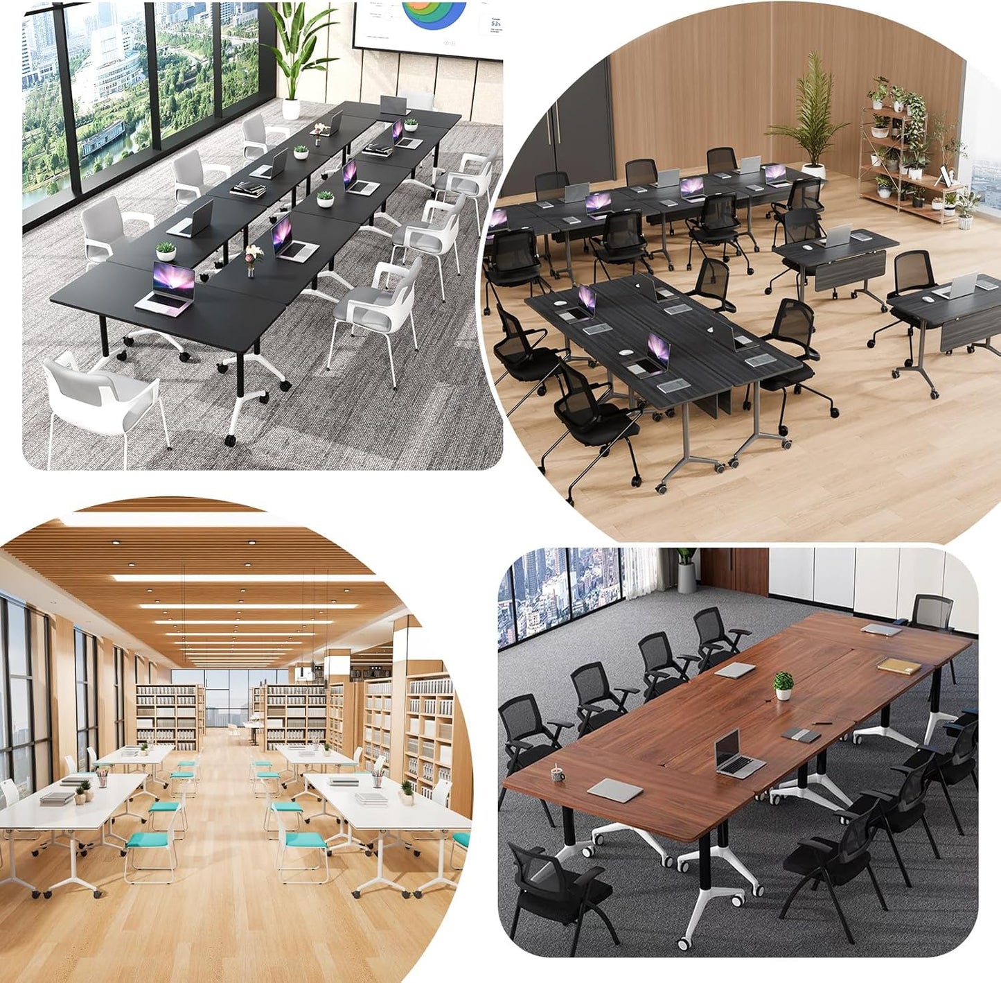 Conference Room Table, Folding Conference Tables,Thicken Grey Tabletop,Flip Top Wooden Seminar Meeting Room Table for Conference Room Offices (6, Grey, 55.1”)