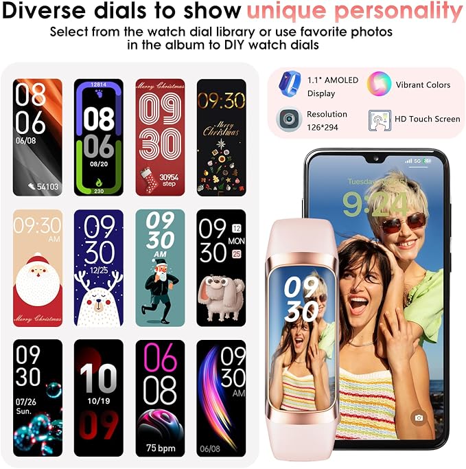 Fitness Tracker, 24/7 Heart Rate Blood Oxygen Blood Pressure Body Temp Monitor - Image 6