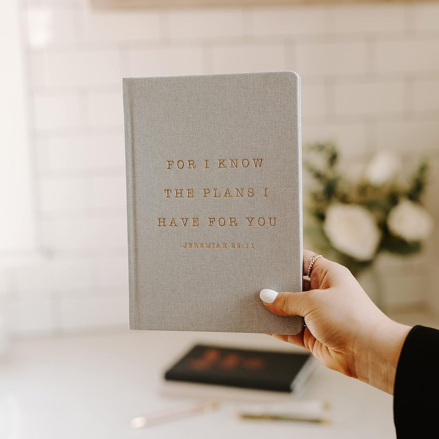 Sweet Water Decor Cute Motivational Lined Composition Notebook for Women, 100 Ruled Pages for Writing, Diary with Fabric Inspirational Cover (For I Know The Plans I Have For You)