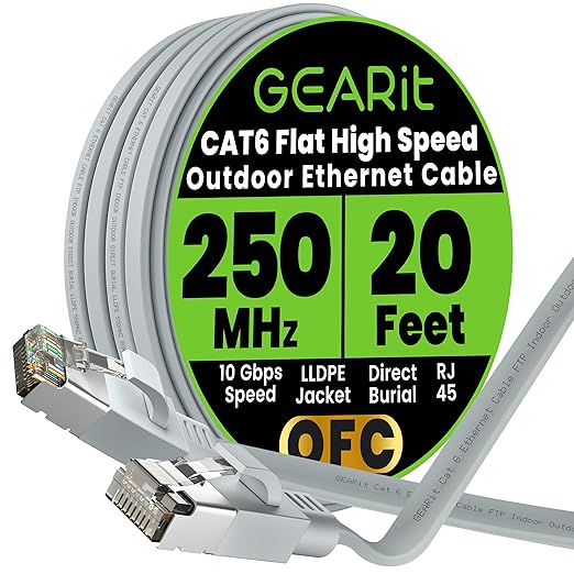 GEARit Cat 6 Outdoor Flat Ethernet Cable Direct Burial Rated LLDPE Jacket by GEARit