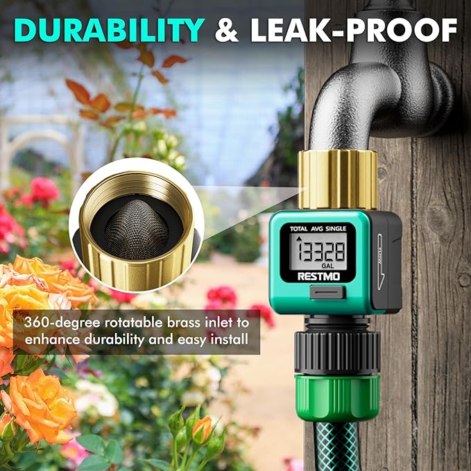 RESTMO Water Flow Meter with Brass Inlet Metal Thread, Measure Gallon/Liter - Image 2