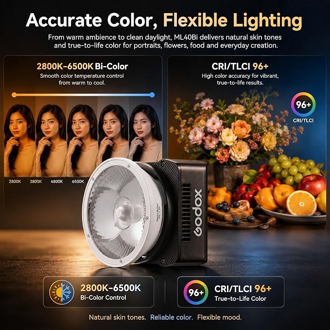 Godox ML40Bi Bi-Color LED Video Light, Portable COB Photography Light - Image 5