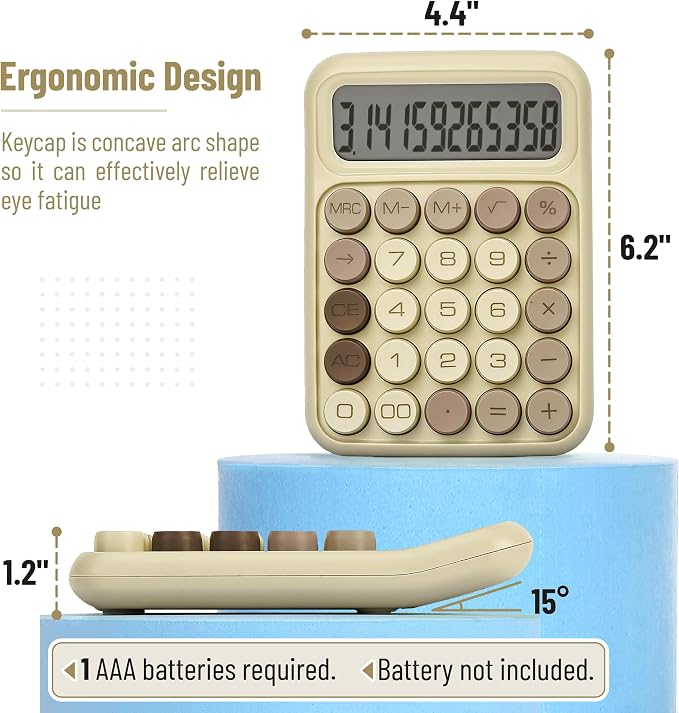 Mr. Pen- Mechanical Switch Calculator, 12 Digit Large LCD Display, Khaki Cream - Image 2