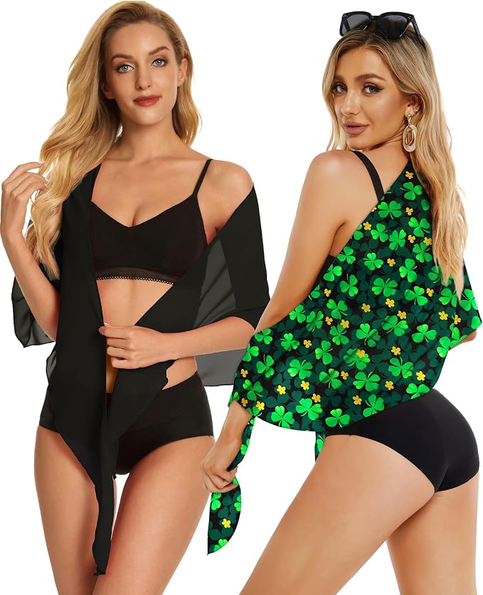 CHICGAL 2 Pieces Women Beach Sarong Bathing Suit Wrap Skirt Sheer Bikini - Image 3