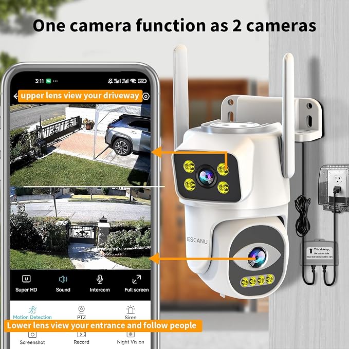ESCANU Dual Lens Security Camera Outdoor, WiFi Camera - Image 2