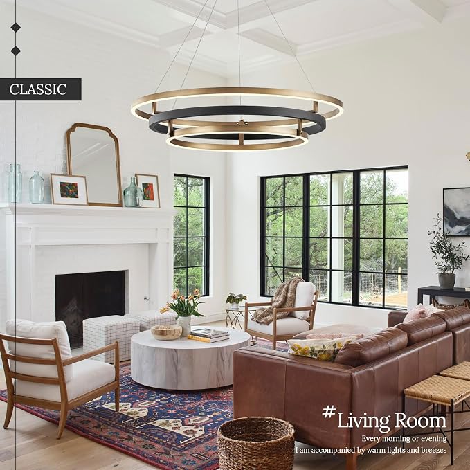 3 Ring LED Chandelier Black Gold Round Chandeliers Light Fixture 31in Dimmable - Image 3