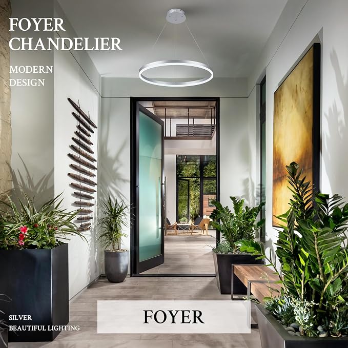 Modern LED Pendant Lighting Ring Chandelier Silver Dimmable LED Chandelier - Image 5
