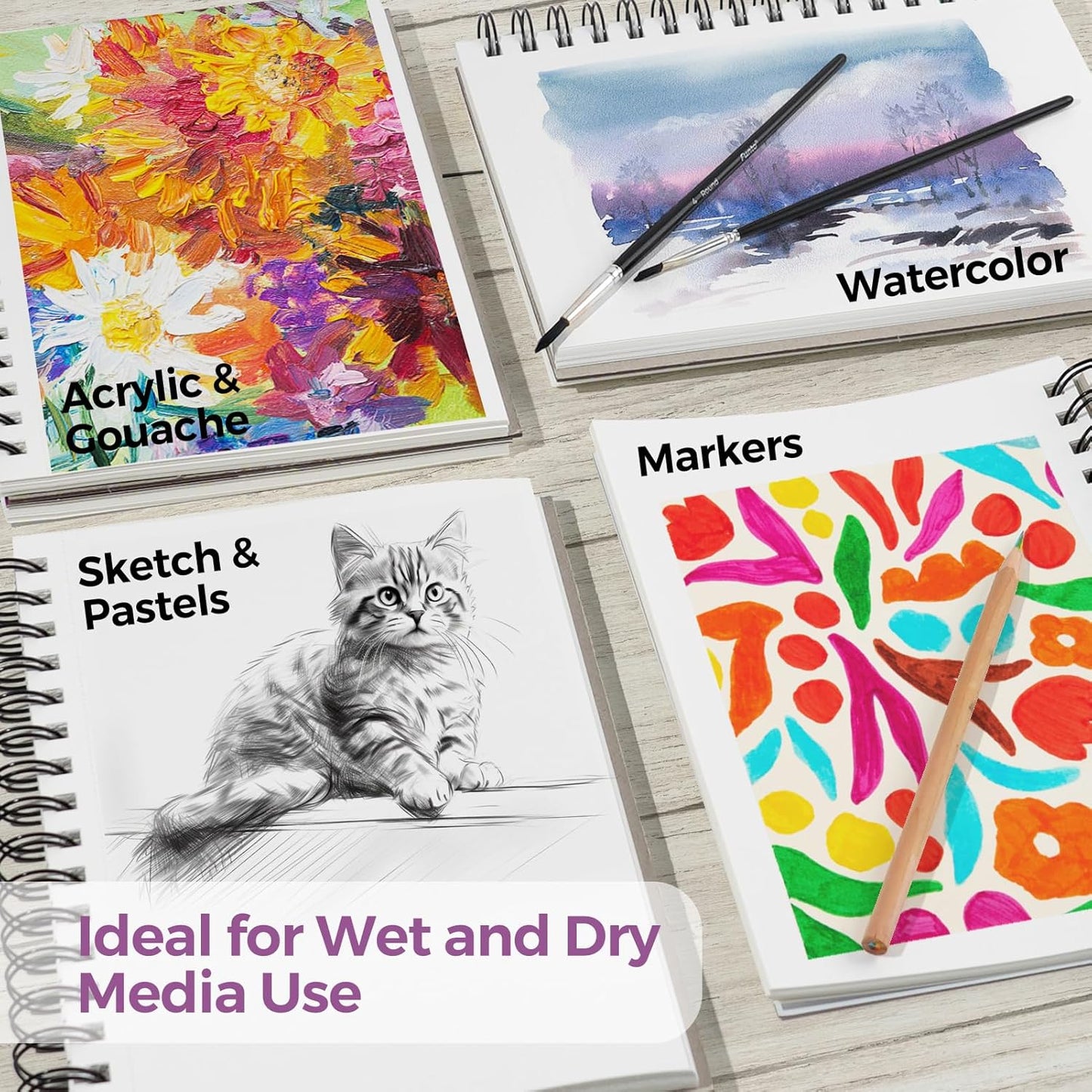 Funto Watercolor Pad 5.5x8.5, 30 Sheets, 140lb/300gsm, Double-Sided Cold Press, Spiral Bound, Heavyweight Paper for Watercolor Painting