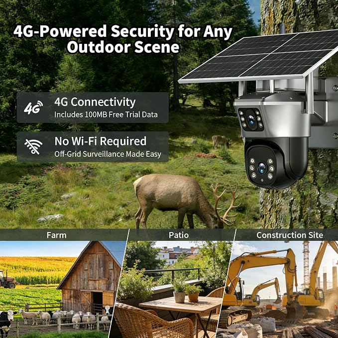 4G Solar Security Camera, 2K Dual-Lens Outdoor Camera Wireless - Image 5
