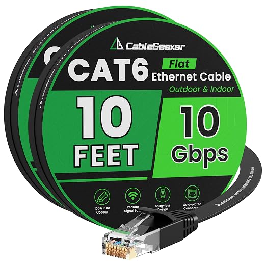 Cat 6 Ethernet Cable 10ft 2-Pack, Indoor&Outdoor, High Speed 10Gbps Internet by CableGeeker