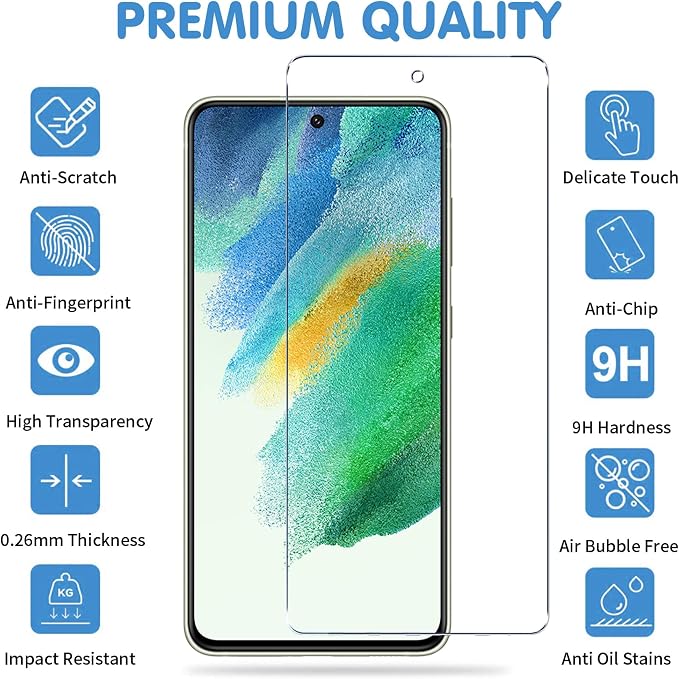Galaxy S21 FE Screen Protector and Camera Protector, Tempered Glass Screen - Image 2