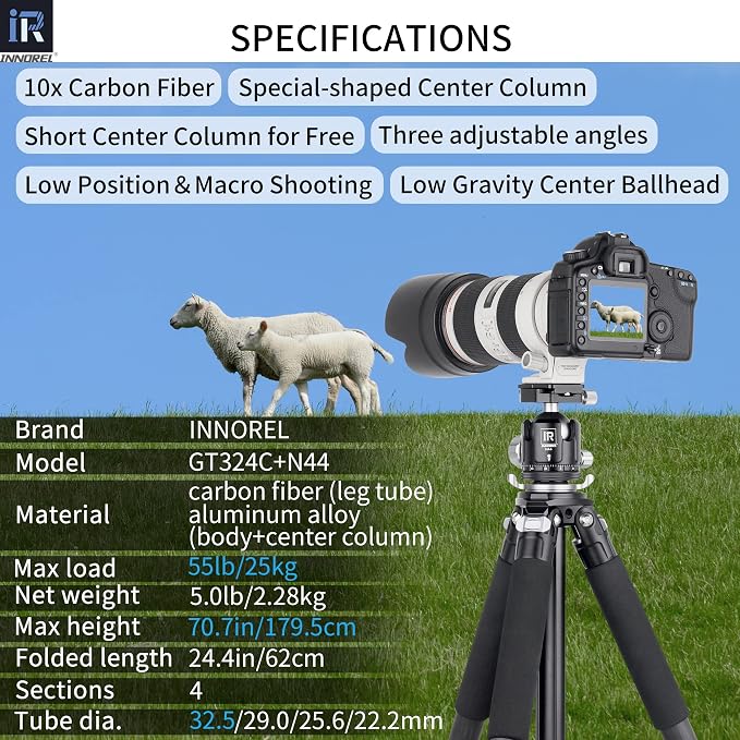 Carbon Fiber Camera Tripod-INNOREL GT324C Professional Compact Shooting Tripod - Image 2