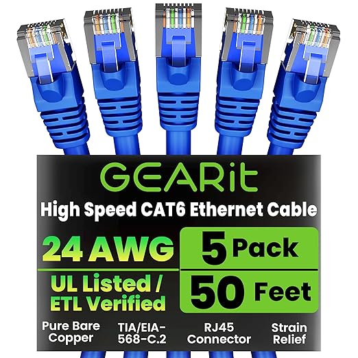 GEARit Cat 6 Ethernet Patch Cable 50 ft Blue by GEARit