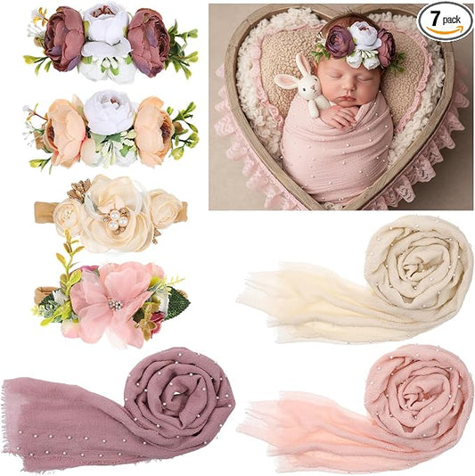 7 Pcs Baby Photoshoot Props Wrap Kit 3 Pieces Newborn Photography Props 4 by Unknown
