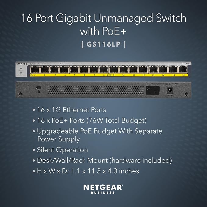 NETGEAR 16-Port Gigabit Ethernet Unmanaged PoE Switch - - Image 2