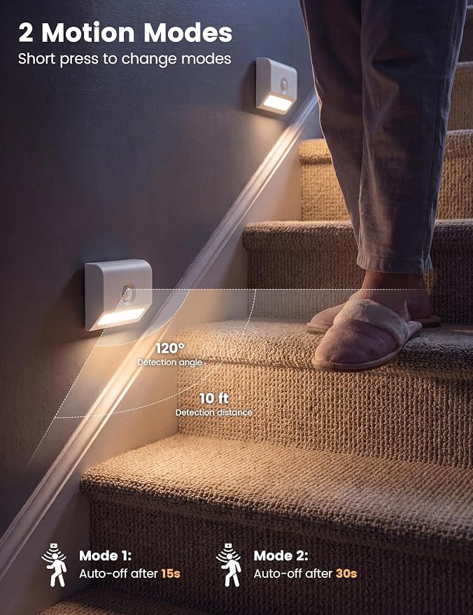 VOLISUN Rechargeable Motion Sensor Night Light, 3 Colors Temperature Stair - Image 3