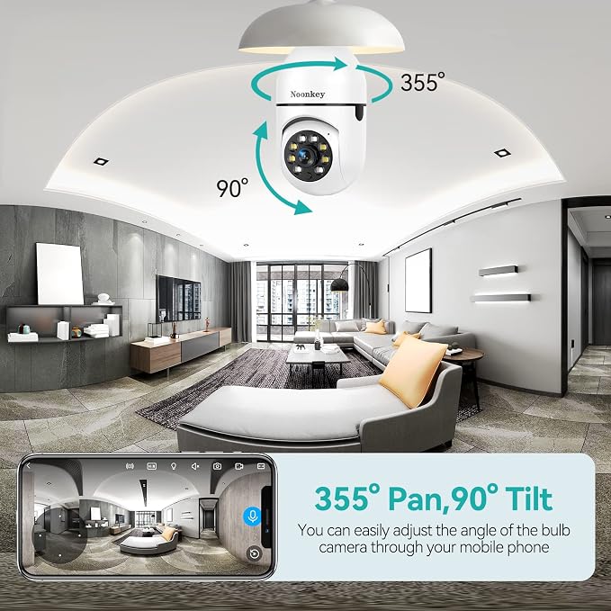 Noonkey 2K/3MP Light Bulb Security Camera, 5G& 2.4GHz WiFi Alexa E27 360° Light - Image 5