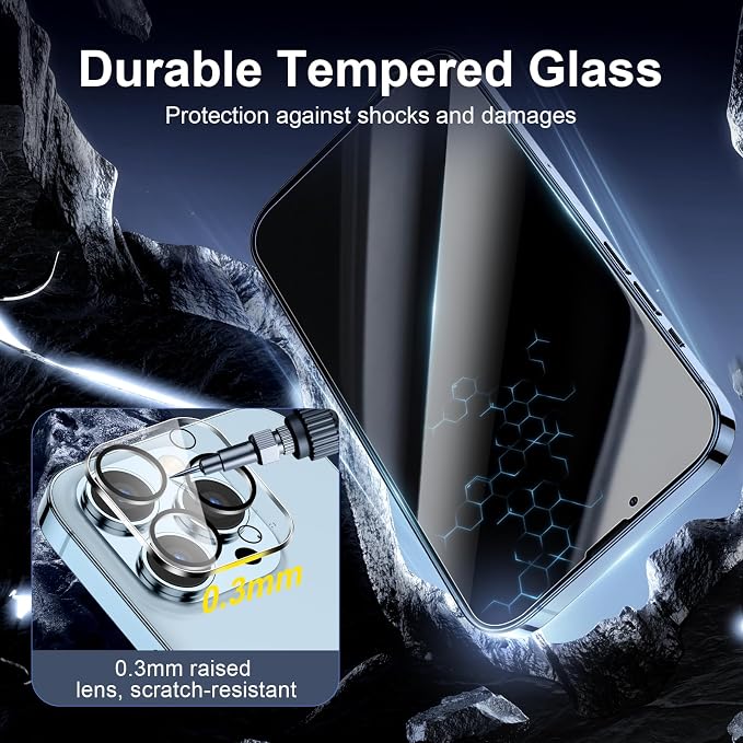 NEW'C 3x Privacy for iPhone 13 Pro Screen Protector+ 3x Camera Lens Protector - Image 6