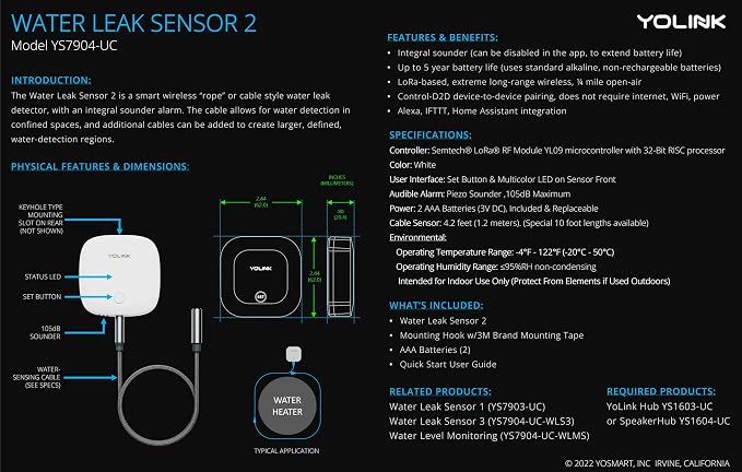 YoLink Water Leak Sensor 2, 1/4 Mile World's Longest Range Smart Home Water - Image 2