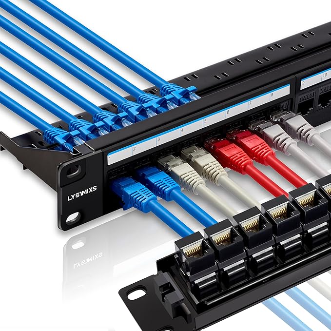 24 Port RJ45 Patch Panel Cat6 Feed Through, Coupler Network Panel 19 Inch by Lysymixs