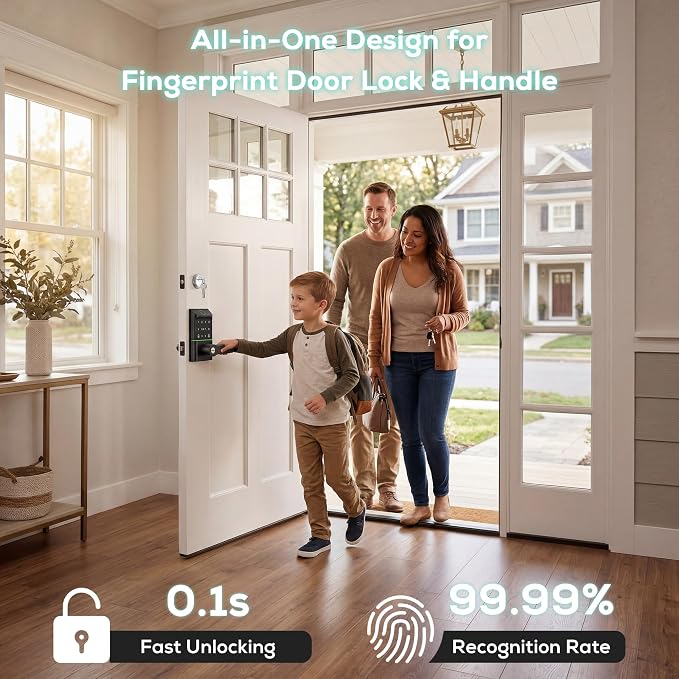 Smart Door Lock Keyless Entry, 6-in-1 Biometric Deadbolt w/Fingerprint - Image 2