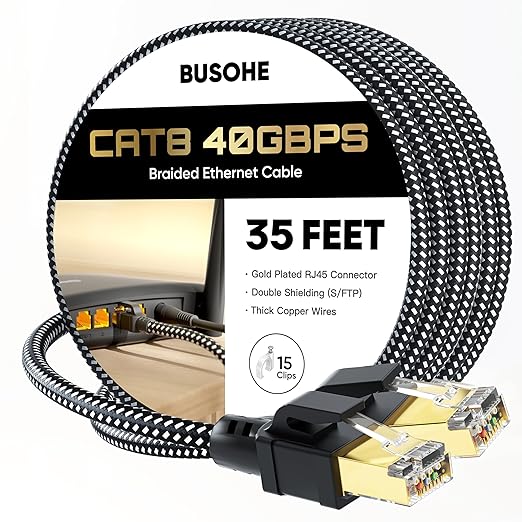 BUSOHE Cat 8 Ethernet Cable 35 FT, High Speed 40Gbps 2000Mhz Braided Network by BUSOHE