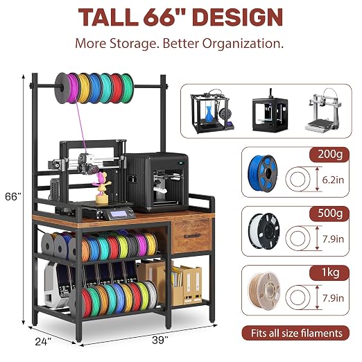 3D Printer Stand with Filament Storage – Tall 66" Heavy Duty Metal 3D Printer - Image 2