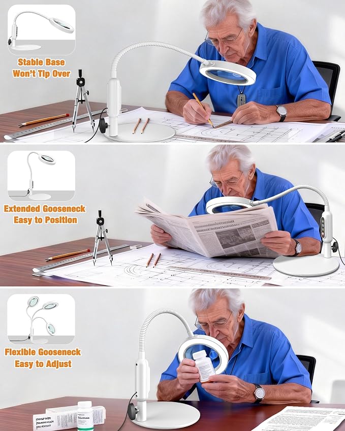 Magnifying Glass with Light and Stand, 5 Color Modes Stepless Dimmable - Image 7