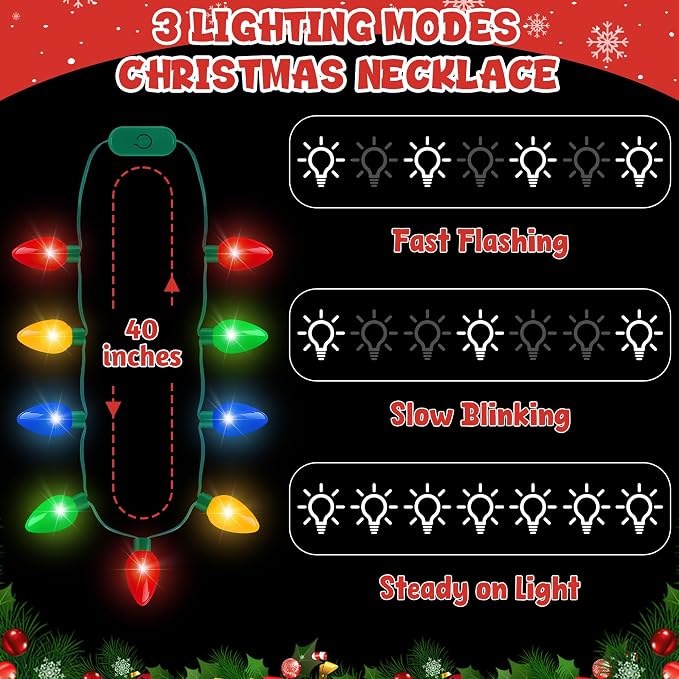 Blowata 24PCS Christmas Light Necklace, 3 Glow Modes Christmas Party Favors - Image 2