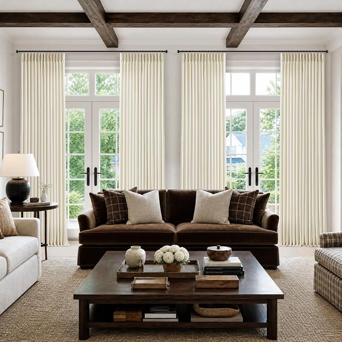 Cream Beige Pinch Pleated Linen Curtains 120 Inch 4 Panels Set - Image 8