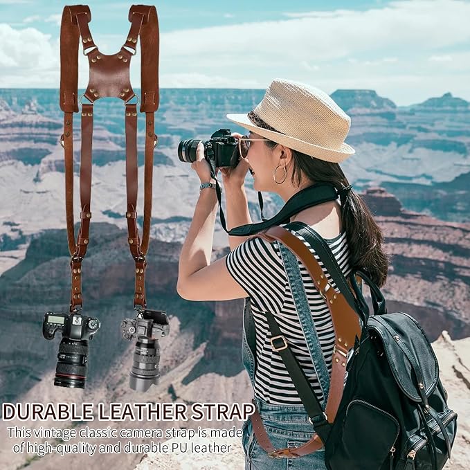 Camera Harness, Leather Dual Camera Strap - Image 7