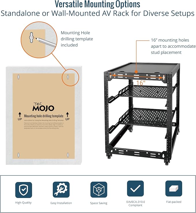 TECMOJO 16U Open Frame Network Rack - Image 5