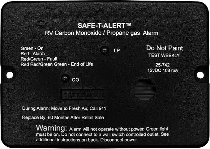 Safe T Alert - Mini Dual LP/CO Alarm - Flush Mount Black - 25-742-BL by SafeTAlert