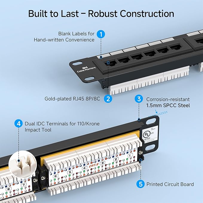 Cable Matters 24 Port Patch Panel Rackmount or Wall Mount 19-Inch, 1U Cat6 - Image 6