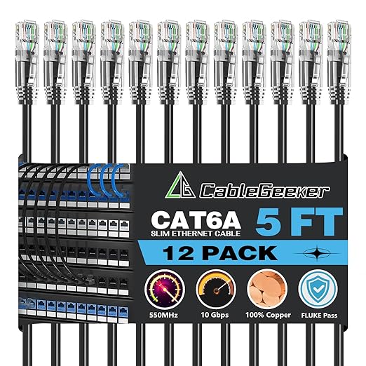 CableGeeker Patch Cables Cat6a 5ft Slim, Cat6 Ethernet Patch Cable 10G Support by CableGeeker