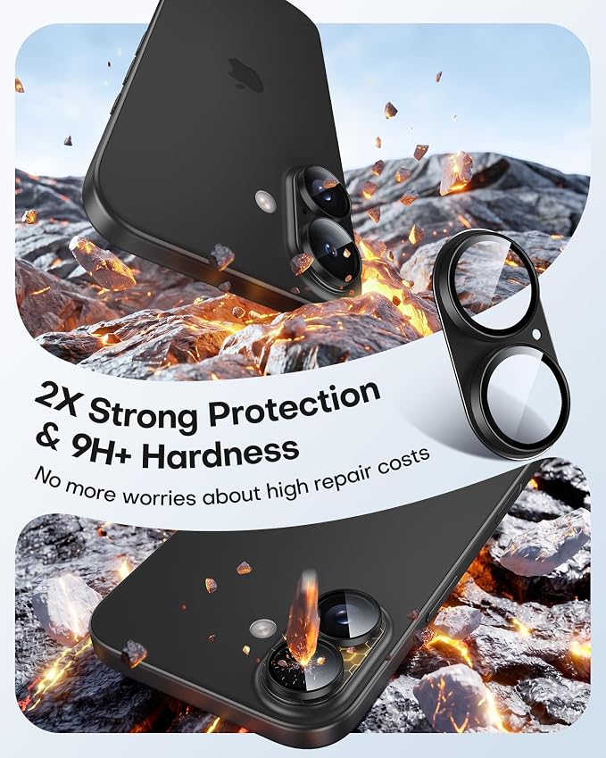 TAURI 2 Pack for iPhone 16/16 Plus Camera Lens Protector, Full Coverage - Image 3