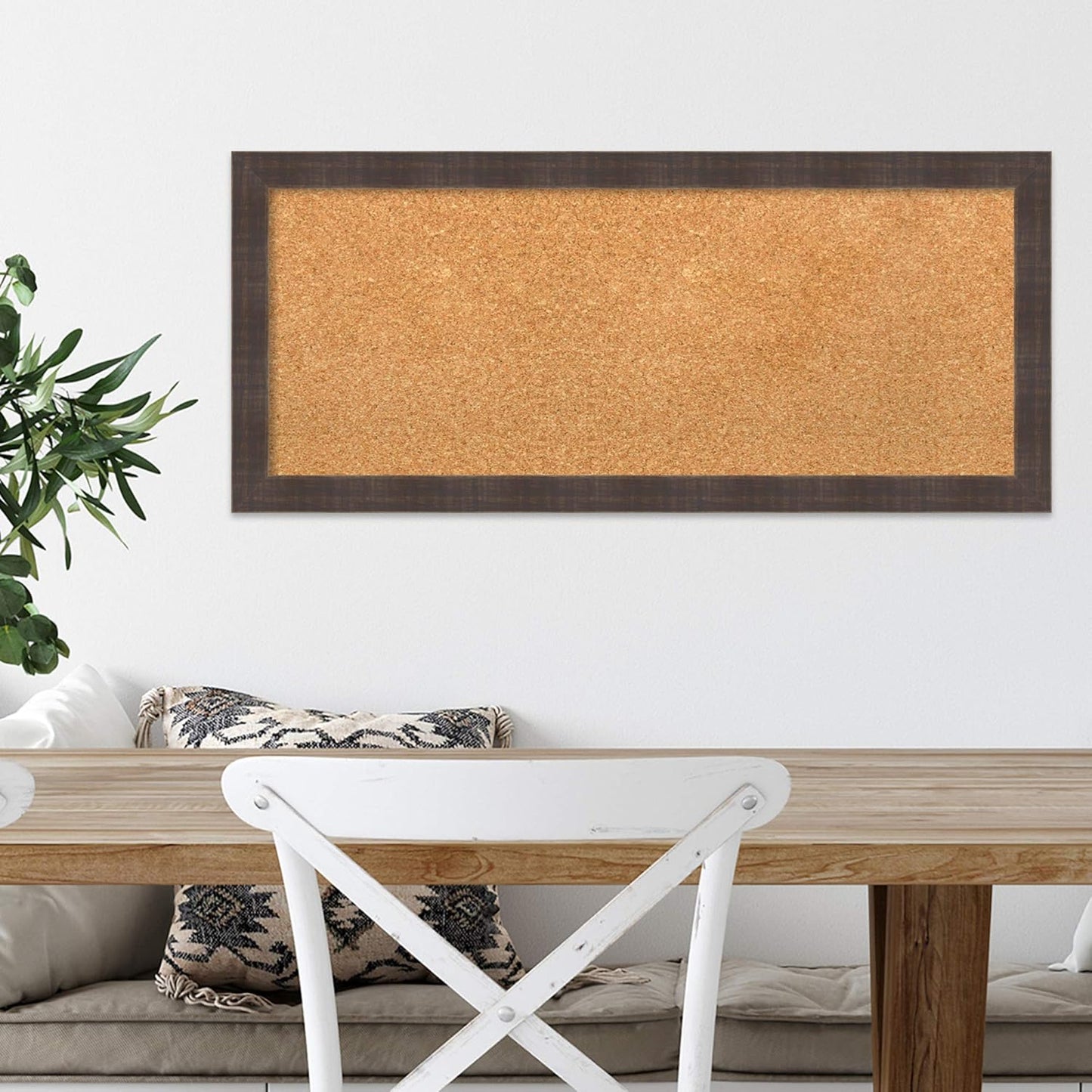 Amanti Art Natural Cork Board for Wall, 14x32 Vision Board with Brown Wood Frame, Medium Corkboard Office Decor for Home Organization, Rustic Farmhouse Corkboard Pinboard to display items for home