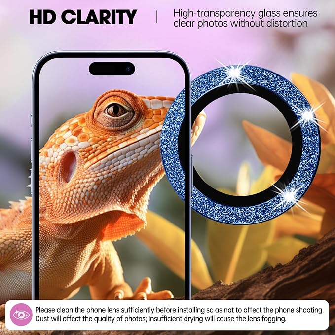 for iPhone 16/16 Plus Camera Lens Protector Bling Individual Metal Glitter Ring - Image 4