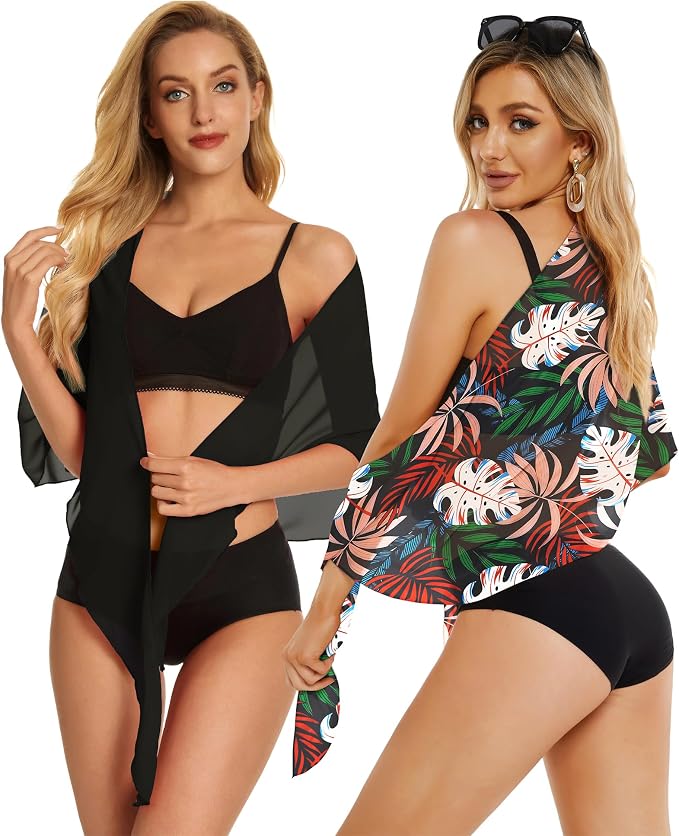 CHICGAL 2 Pieces Women Beach Sarong Bathing Suit Wrap Skirt Sheer Bikini - Image 5