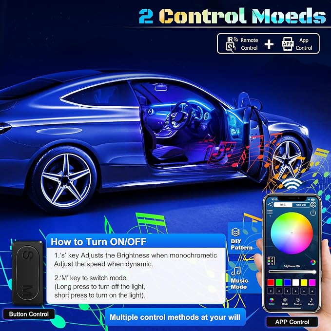 RGB Acrylic Interior Car LED Strip Light - Image 4