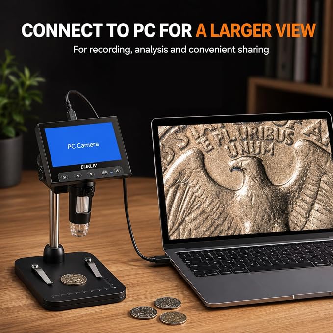 Elikliv Coin Microscope, 4.3'' LCD Digital Microscope 1000x, Coin Magnifier - Image 6