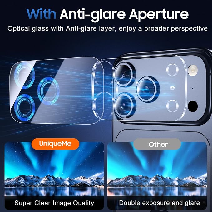 UniqueMe 3 Pack Compatible for iPhone 17 Pro Max Camera Lens Protector - Image 4