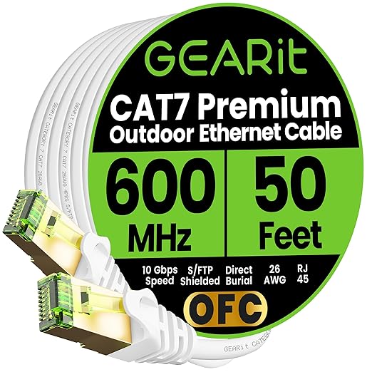 GEARit Cat7 Outdoor Ethernet Cable SFTP Shielded Foil Twisted Pair, Pure Copper by GEARit