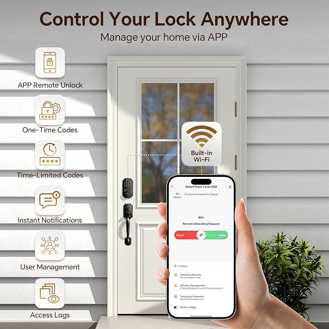 Ulecoce WiFi Smart Door Lock for Front Door, Keyless Entry Door Lock - Image 4