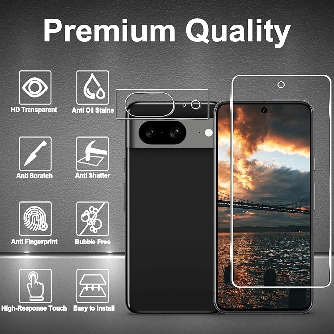 Pixel 8 Screen Protector + Camera Lens Protector, 9H Tempered Glass, - Image 2